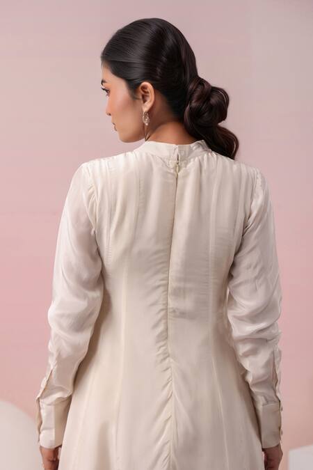 Naintara Bajaj_White Crepe Turtle Neck A-line Dress _Online_at_Aza_Fashions