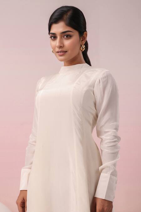 Buy_Naintara Bajaj_White Crepe Turtle Neck A-line Dress _Online_at_Aza_Fashions