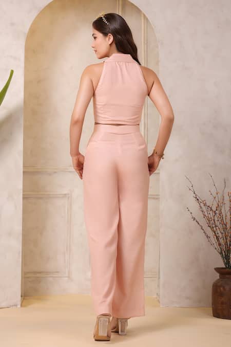 Samyukta Singhania Ruffle Halter Neck Crop Top With Pant 