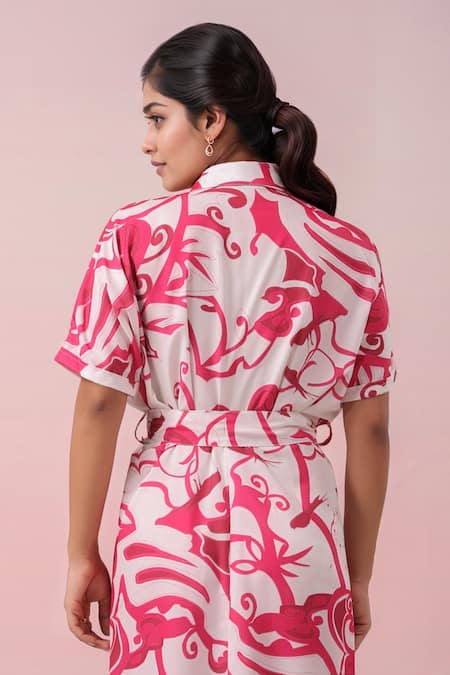 Naintara Bajaj_Pink Crepe Collared Printed Shirt Maxi Dress _Online_at_Aza_Fashions