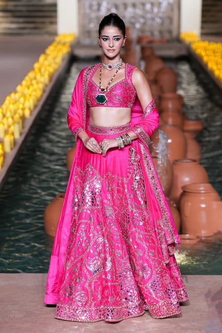 Punit Balana_Fuchsia , Shantoon, Organza Embroidery, Zari, The Rani Sa Lehanga Set _Online_at_Aza_Fashions