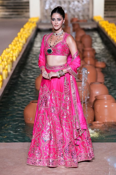 Buy_Punit Balana_Fuchsia , Shantoon, Organza Embroidery, Zari, The Rani Sa Lehanga Set _Online_at_Aza_Fashions