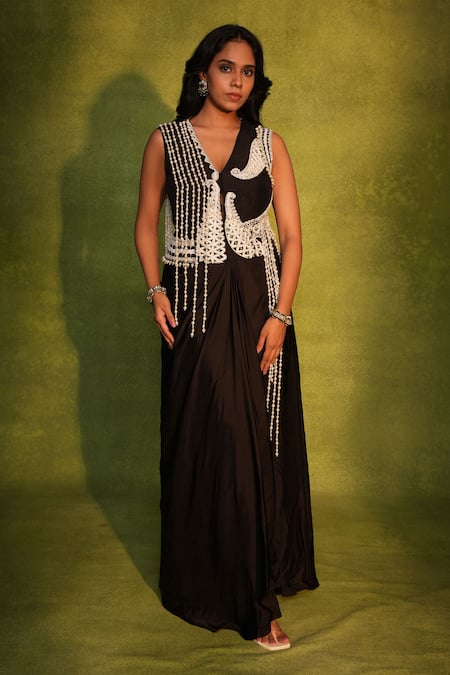 Ashutosh Joshi Abstract Cutwork Waistcoat With Skirt 