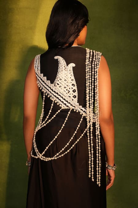 Ashutosh Joshi Abstract Cutwork Waistcoat With Skirt 