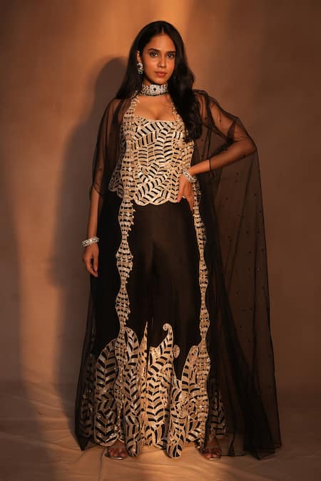 Ashutosh Joshi Geometric Embroidered Cape & Sharara Set 