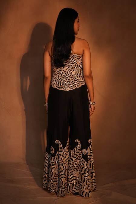Ashutosh Joshi_Black Crepe, Silk Pearls, Embroidery, Beads, Cut Geometric Cape And Sharara Set _at_Aza_Fashions