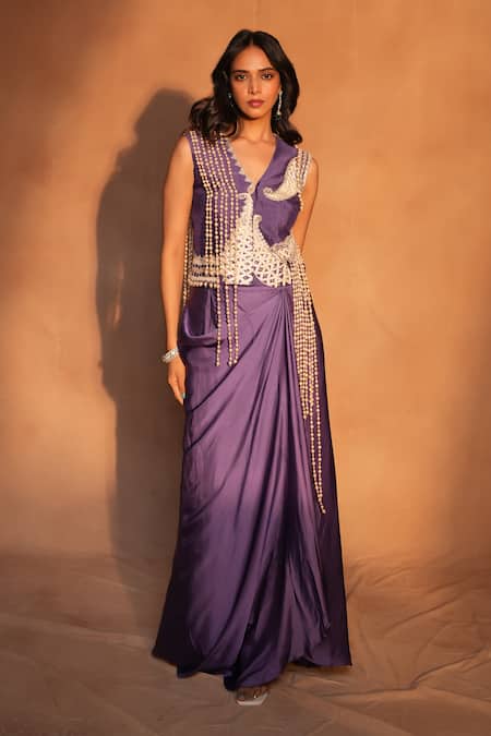 Ashutosh Joshi Paisley Embroidered Waistcoat With Skirt 