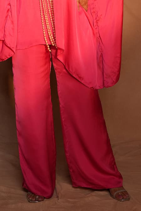 Ashutosh Joshi_Fuchsia Satin, Crepe Beads, Embroidery, Pearls Kaftan With Pant _Online_at_Aza_Fashions