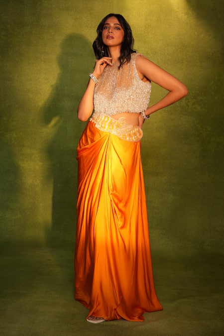 Ashutosh Joshi Cutdana Embroidered Bustier With Skirt 