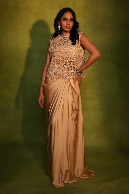 Ashutosh Joshi Abstract Embroidered Top & Skirt Set 