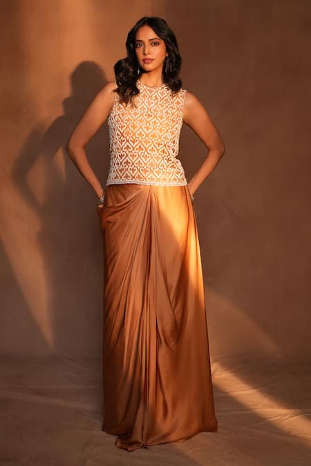 Ashutosh Joshi Geometric Embroidered Top & Skirt Set 