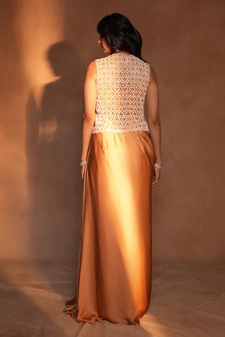 Ashutosh Joshi Geometric Embroidered Top & Skirt Set 