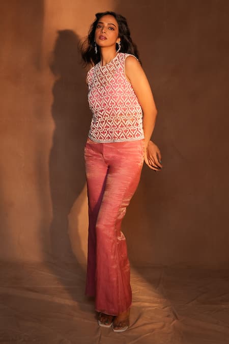 Ashutosh Joshi Geometric Embroidered Top & Pant Set 