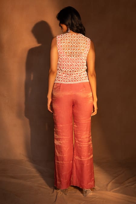 Ashutosh Joshi Geometric Embroidered Top & Pant Set 