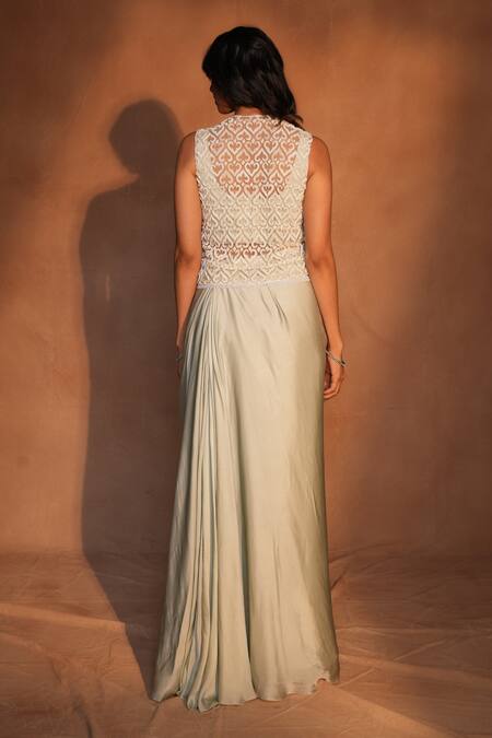 Ashutosh Joshi Jaal Embroidered Top & Skirt Set 