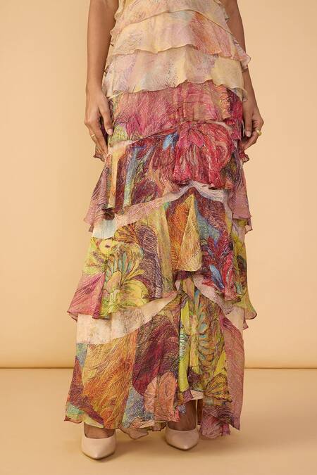 Shop_Saaksha & Kinni_Pink Lycra, Chiffon Sweetheart Neck And Floroscent Martina Dress _Online_at_Aza_Fashions