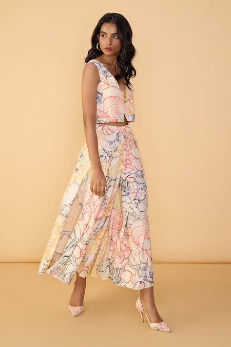 Saaksha & Kinni_Multi Color Crepe Aura Scratches Polina Printed Trouser _Online_at_Aza_Fashions