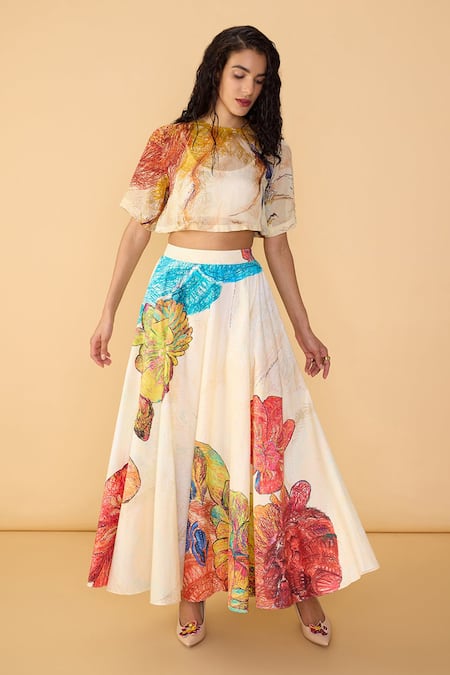 Buy Saaksha & Kinni Multi Color Organza Round Neck Scribble Dense Rosetta Printed Blouse Online at Aza Fashions Buy_Saaksha & Kinni_Multi Color Organza Round Neck Scribble Dense Rosetta Printed Blouse _Online_at_Aza_Fashions