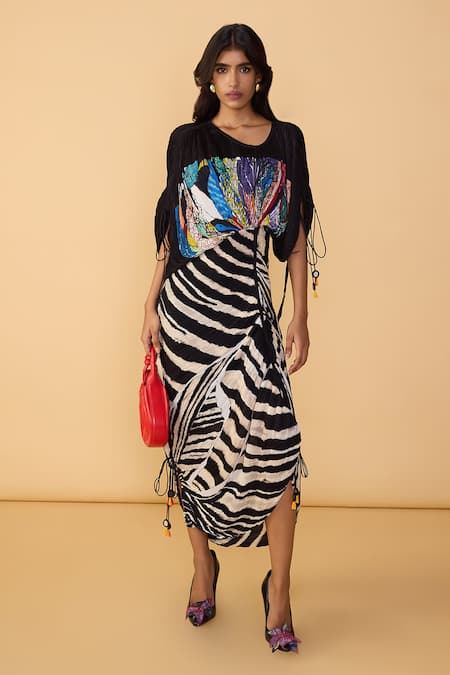 Saaksha & Kinni Scribble Dense Black & White Stripe Zia Dress 