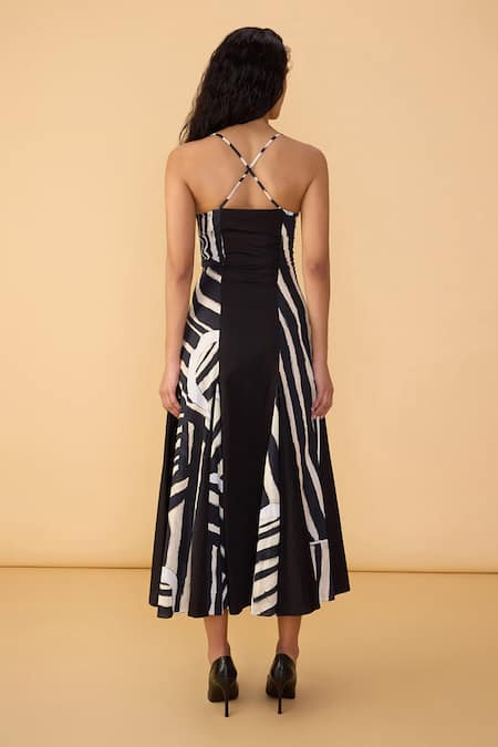 Shop_Saaksha & Kinni_Black Cambric, Poplin Sweetheart Neck And White Stripe Mila Dress _at_Aza_Fashions