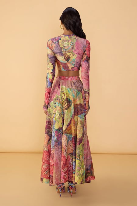 Saaksha & Kinni Floroscent Daisy Peony Printed Skirt 