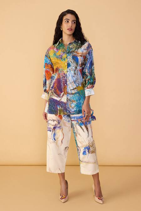 Buy Saaksha & Kinni Multi Color Applique scribble White Loly Trouser Online at Aza Fashions Buy_Saaksha & Kinni_Multi Color Applique scribble White Loly Trouser _Online_at_Aza_Fashions