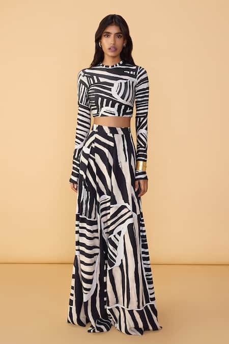 Saaksha & Kinni Black Lycra Boat Neck And White Stripe Gigi Blouse 