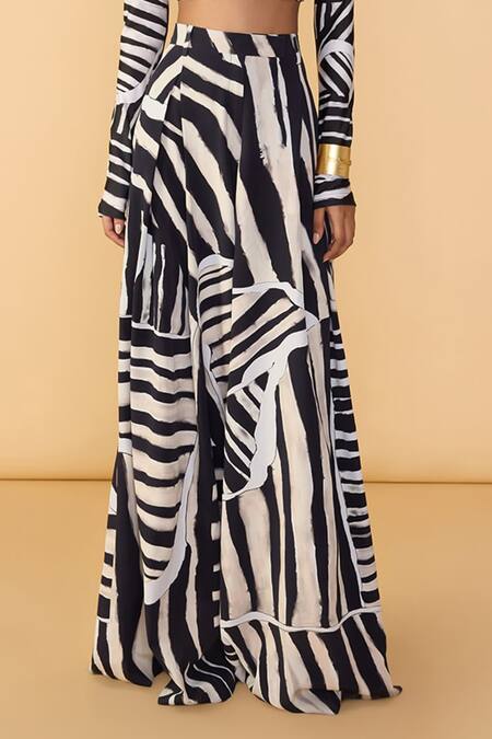 Shop_Saaksha & Kinni_Black Crepe And White Stripe Saylor Palazzo _Online_at_Aza_Fashions