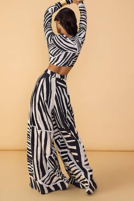 Shop_Saaksha & Kinni_Black Crepe And White Stripe Saylor Palazzo _at_Aza_Fashions