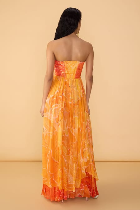 Saaksha & Kinni Orange Ombre Amora Printed Dress 