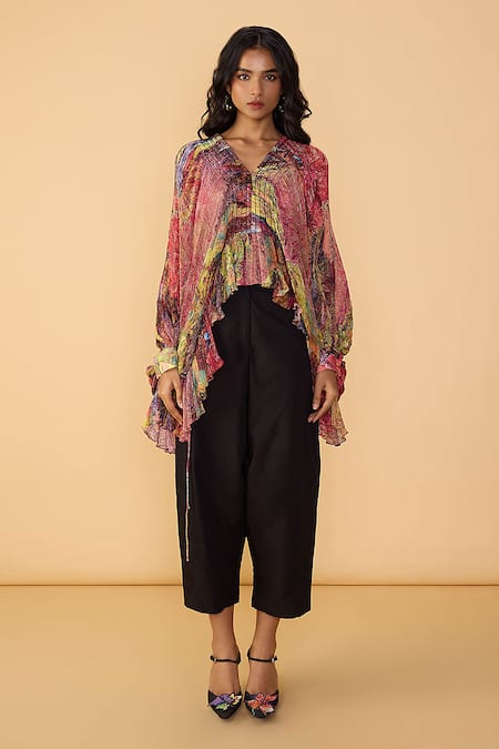 Shop Saaksha & Kinni Black Ribbons Solid Loly Trouser at Aza Fashions Shop_Saaksha & Kinni_Black Ribbons Solid Loly Trouser _at_Aza_Fashions