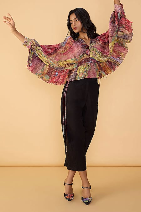 Saaksha & Kinni Black Ribbons Solid Loly Trouser Online at Aza Fashions Saaksha & Kinni_Black Ribbons Solid Loly Trouser _Online_at_Aza_Fashions