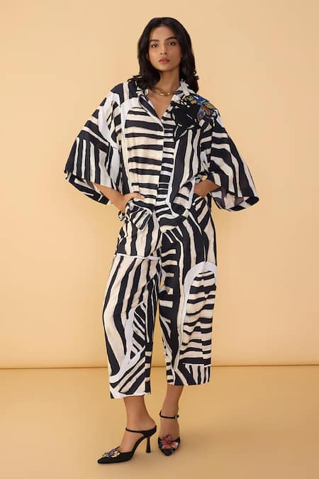 Saaksha & Kinni Black And White Stripe Loly Trouser