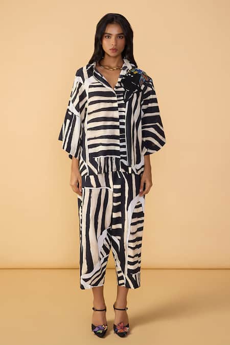 Shop Saaksha & Kinni Black And White Stripe Loly Trouser Online at Aza Fashions Shop_Saaksha & Kinni_Black And White Stripe Loly Trouser _Online_at_Aza_Fashions