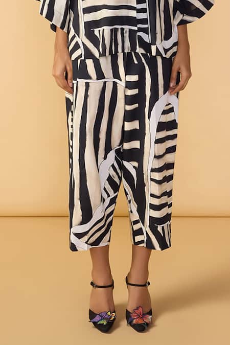 Saaksha & Kinni Black And White Stripe Loly Trouser at Aza Fashions Saaksha & Kinni_Black And White Stripe Loly Trouser _at_Aza_Fashions