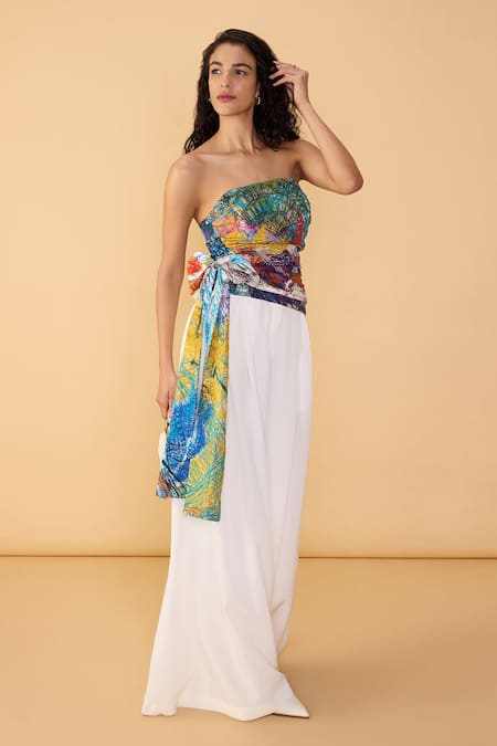 Shop Saaksha & Kinni White Polyester Solid Saylor Palazzo Online at Aza Fashions Shop_Saaksha & Kinni_White Polyester Solid Saylor Palazzo _Online_at_Aza_Fashions