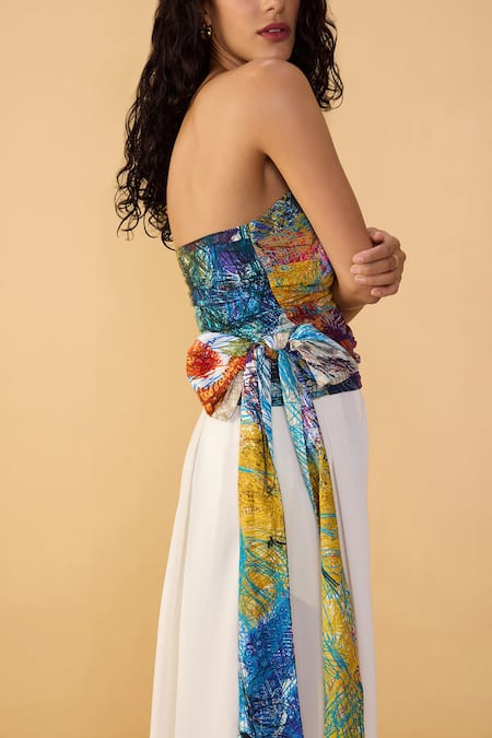 Saaksha & Kinni White Polyester Solid Saylor Palazzo at Aza Fashions Saaksha & Kinni_White Polyester Solid Saylor Palazzo _at_Aza_Fashions