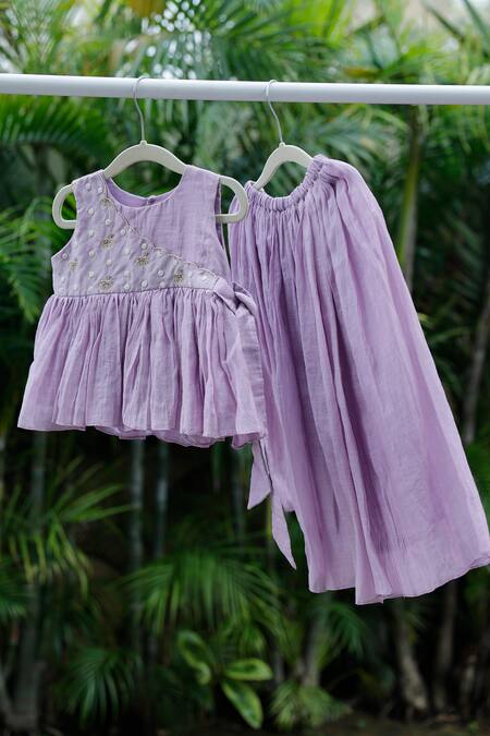Snuggleme_Purple Chanderi Embroidery, Beads Floral Top With Lehenga _Online_at_Aza_Fashions