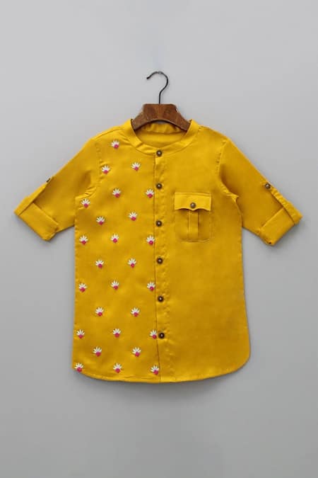 Buy_Snuggleme_Yellow Cotton Embroidery Butti Work Kurta With Pant _Online_at_Aza_Fashions