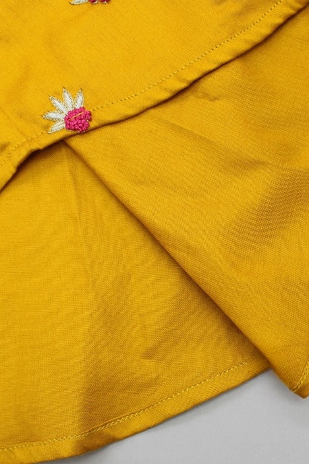 Shop_Snuggleme_Yellow Cotton Embroidery Butti Work Kurta With Pant _Online_at_Aza_Fashions