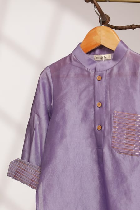 Buy_Snuggleme_Purple Chanderi, Polyester, Viscose Embroidery Pocket Patch Kurta With Pant _Online_at_Aza_Fashions