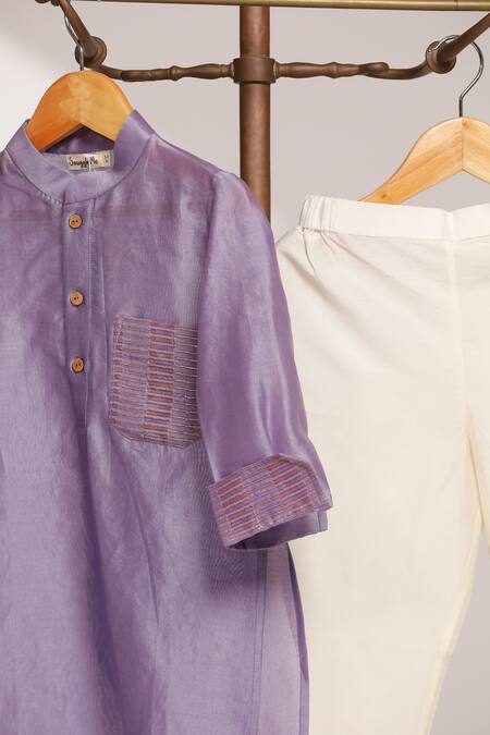 Shop_Snuggleme_Purple Chanderi, Polyester, Viscose Embroidery Pocket Patch Kurta With Pant _Online_at_Aza_Fashions