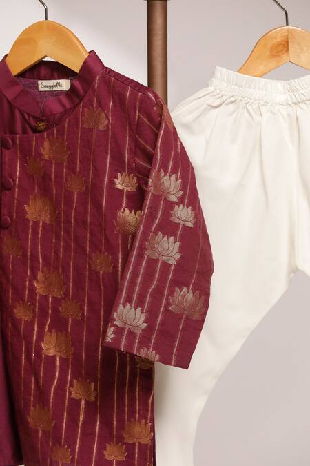 Snuggleme_Purple Chanderi, Cotton Foil Printing Bloom Pattern Kurta With Pant _Online_at_Aza_Fashions