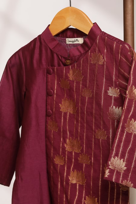 Buy_Snuggleme_Purple Chanderi, Cotton Foil Printing Bloom Pattern Kurta With Pant _Online_at_Aza_Fashions