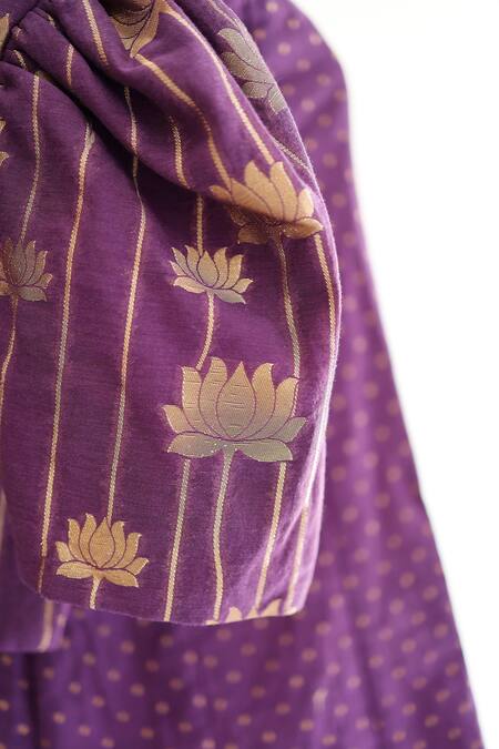 Snuggleme_Purple Chanderi Beads Lotus Pattern Top With Pant _Online_at_Aza_Fashions