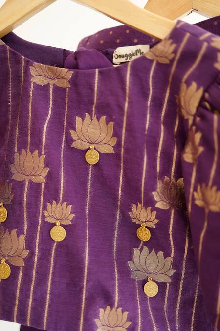 Buy_Snuggleme_Purple Chanderi Beads Lotus Pattern Top With Pant _Online_at_Aza_Fashions