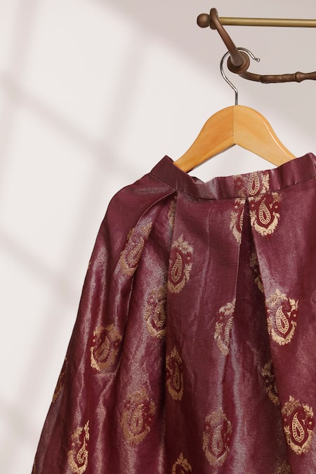 Buy_Snuggleme_Brown Jacquard Metallic Thread, Embroidery, Floral Pattern Blouse With Lehenga _Online_at_Aza_Fashions