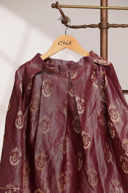 Shop_Snuggleme_Brown Jacquard Metallic Thread, Embroidery, Floral Pattern Blouse With Lehenga _Online_at_Aza_Fashions