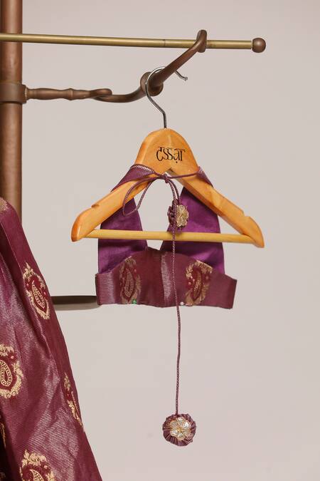 Snuggleme_Brown Jacquard Metallic Thread, Embroidery, Floral Pattern Blouse With Lehenga _at_Aza_Fashions