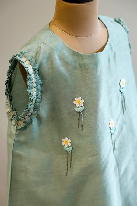 Snuggleme Blue Chanderi Embroidery, Chains Floral Kurta With Dhoti Pant Online at Aza Fashions Snuggleme_Blue Chanderi Embroidery, Chains Floral Kurta With Dhoti Pant _Online_at_Aza_Fashions